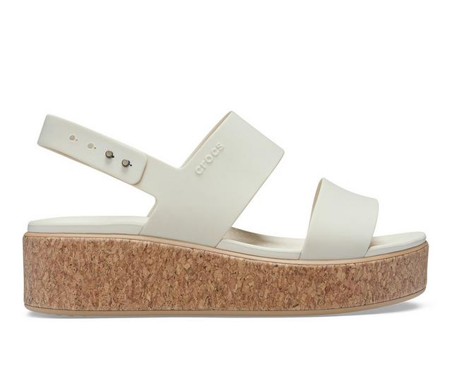 Women's Crocs Brooklyn Cork Low Wedge Sandals in Frappe color