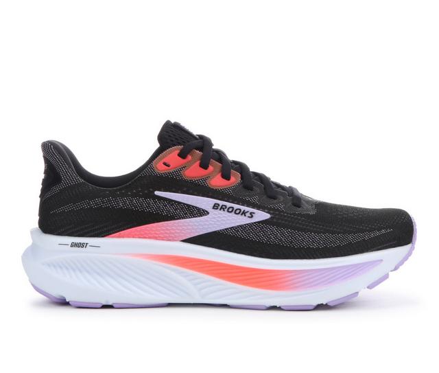 Women's Brooks Ghost 17 Running Shoes in Blk/Coral/Purp color