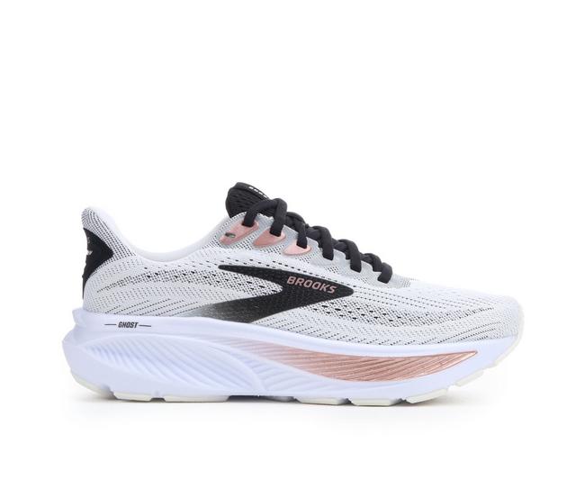 Women's Brooks Ghost 17 Running Shoes in White/Black/Ros color