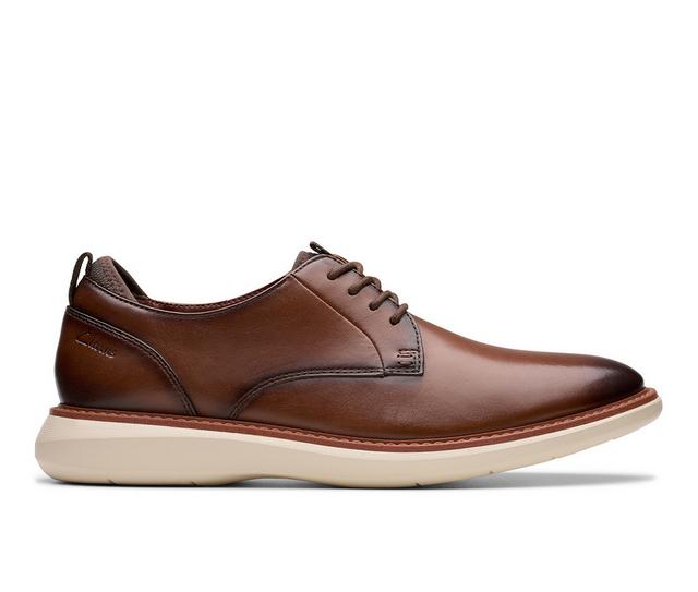Men's Clarks Brantin Plain Dress Shoes in Dark Tan color