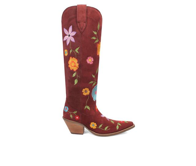 Women's Dingo Boot Flower Power Cowboy Boots in Burgundy color