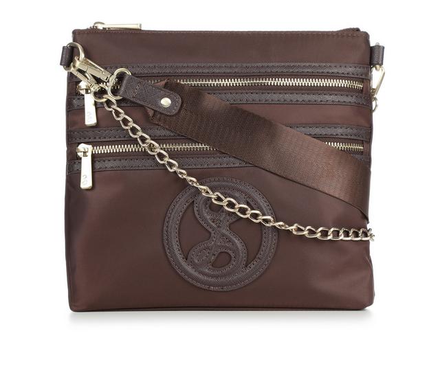 Sam & Libby Saffiano Trim Xbody Handbag in Chocolate color