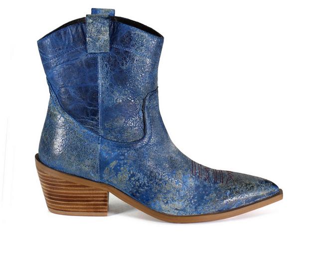 Women's DIBA TRUE Rave Lion Western Boots in Electric Blue color