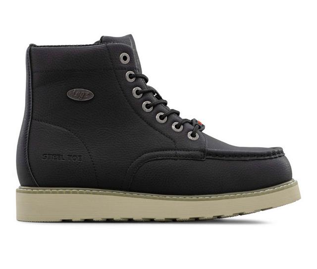 Men's Lugz Monterey Steel Toe Work Boots in Black/Cream/Gum color