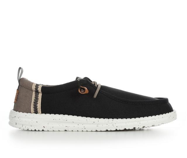 Men's HEYDUDE Wally Craft Linen Casual Shoes in Black/Walnut color