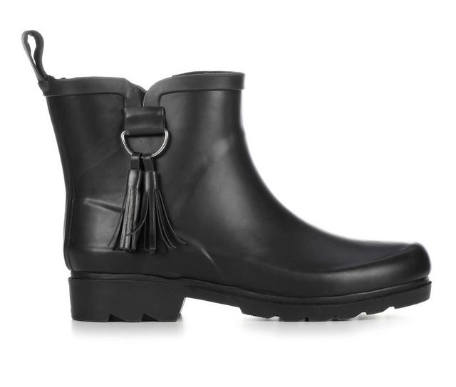 Women's Capelli New York Matte Solid Rain w/ Tassel Rain Boots in Black color