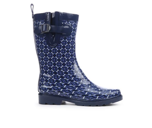 Women's Capelli New York Shiny Tile Geo Rain Boots in Navy color