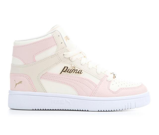 Girls' Puma Big Kid Rebound Layup Bling High Top Sneakers in Blush/White color