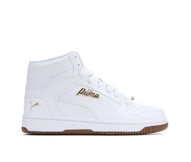 Girls' Puma Rebound Layup Bling Junior Girls Sneakers in White/White/Gum color