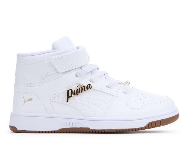 Girls' Puma Little Kid Rebound Layup Bling Sneakers in White/White/Gum color