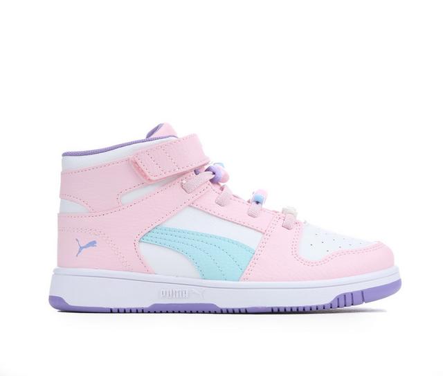 Girls' Puma Rebound Layup Friendship Preschool Girls Sneakers in Pink/Wht/Teal color