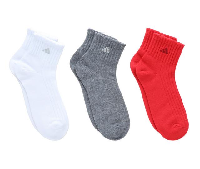 Adidas 3P Womens Sport Fashion Ruffle Quarter Socks in Red/Grey/White color