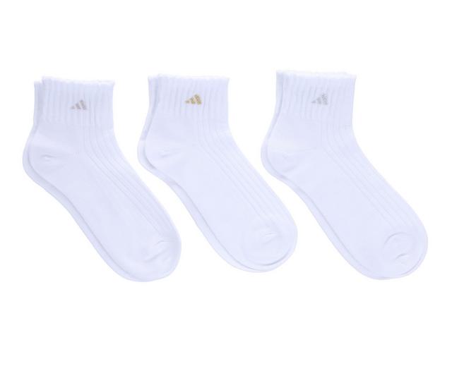 Adidas 3P Womens Sport Fashion Ruffle Quarter Socks in White/Rose Gold color