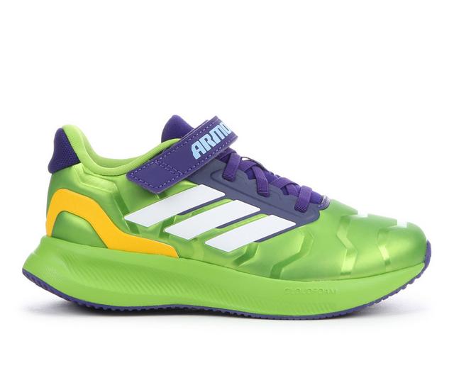 Boys' Adidas Runfalcon 5 Iron Hulk EL C Boys Running Shoes in Grn/Prpl/Wh/Gld color