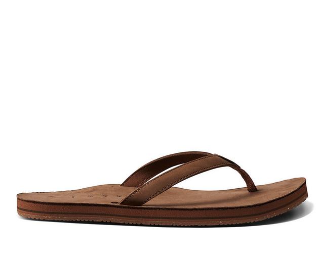 Women's Reef Solana Leather Flip-Flops in Classic brown color