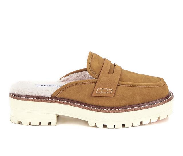 Women's Yellow Box Shareen Shearling Loafer Mules in Almond color