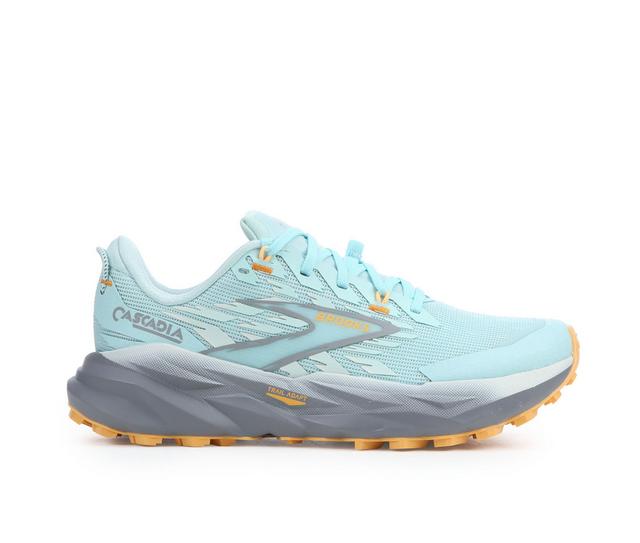 Women's Brooks Cascadia 19 Trail Running Shoes in Blue/Grey/Org color