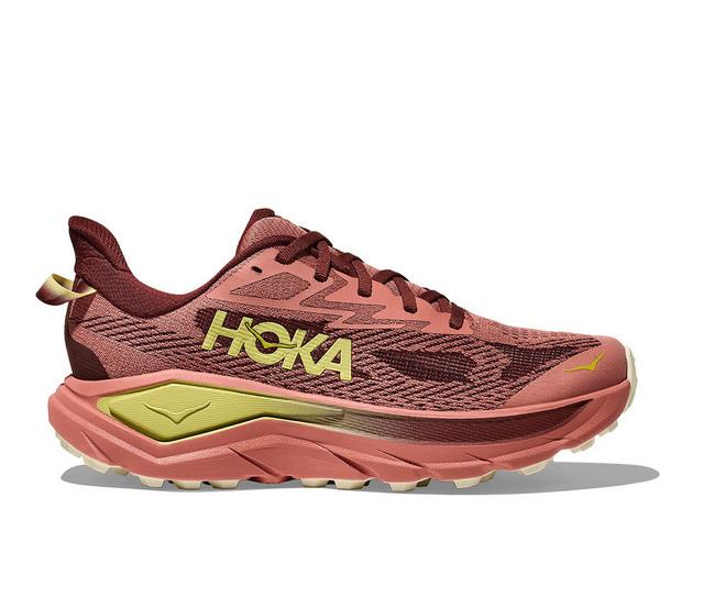Women's Hoka Challenger 8 Trail Running Shoes in Blush/Cedar color