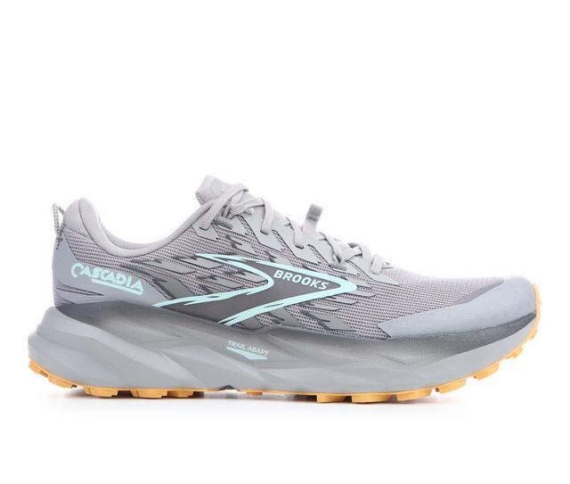 Men's Brooks Cascadia 19 Trail Running Shoes in Grey/Blu/Orange color