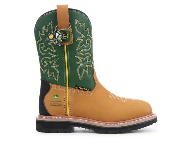 Boys' Skechers Little Kid & Big Kid Rowood John Deere Boulder Cowboy Boots in Green/Yellow color