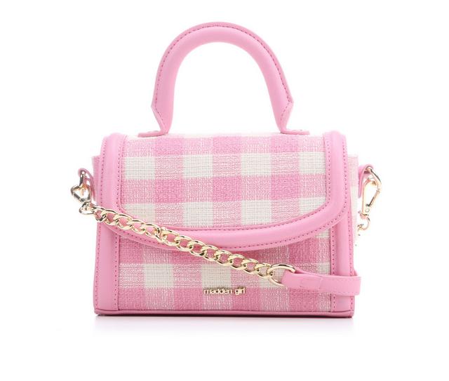 Madden Girl Tweed Top Handle Handbag in Pink Gingham color