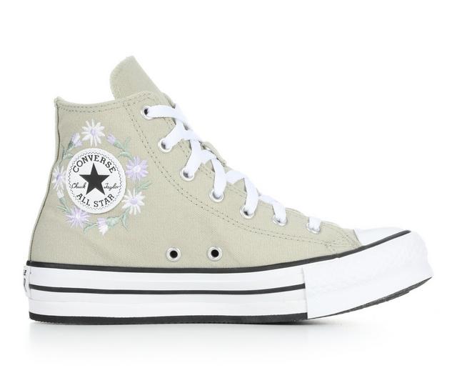 Girls' Converse Chuck Taylor Embroidered Floral Lift Sneakers in Ple Srps/Wh/Vlt color