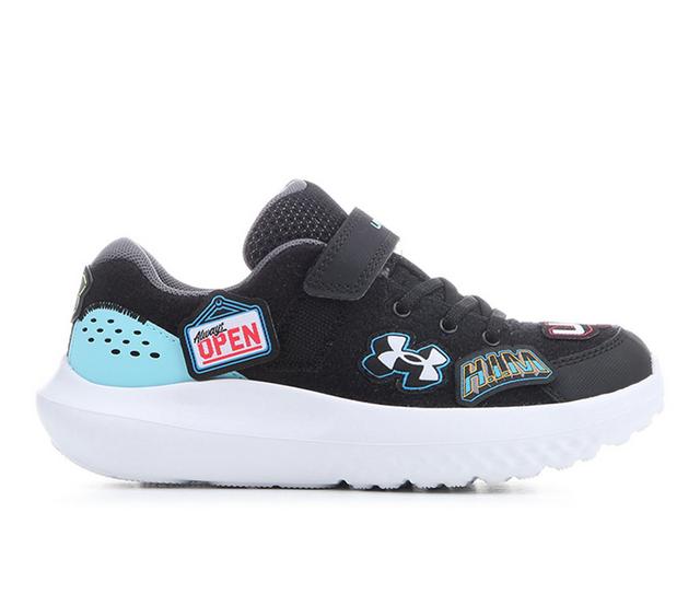 Boys' Under Armour Little Kid Surge 4 Patches Running Shoes in Blk/Blu/Wht color