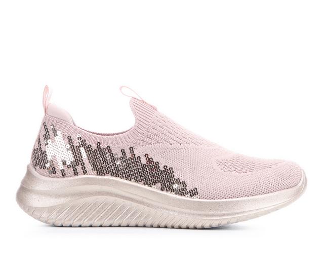 Girls' Skechers Little Kid & Big Kid Ultra Flex 3 Sequin Casual Sneakers in Rose Gold color
