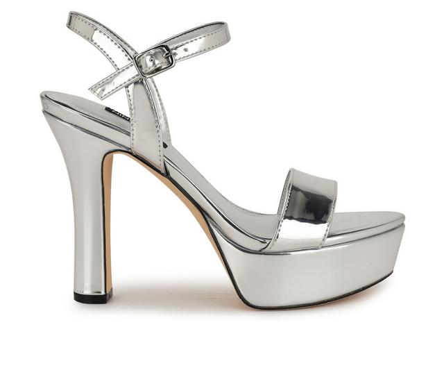 Women's Nine West Solas Dress Sandals in Silver Mirror color