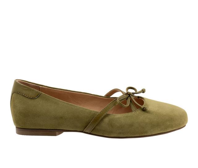 Women's Trotters Carissa Flats in Olive Suede color
