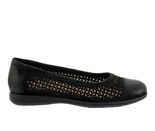 Women's Trotters Delmara Perf Flats in Black Nubuck color