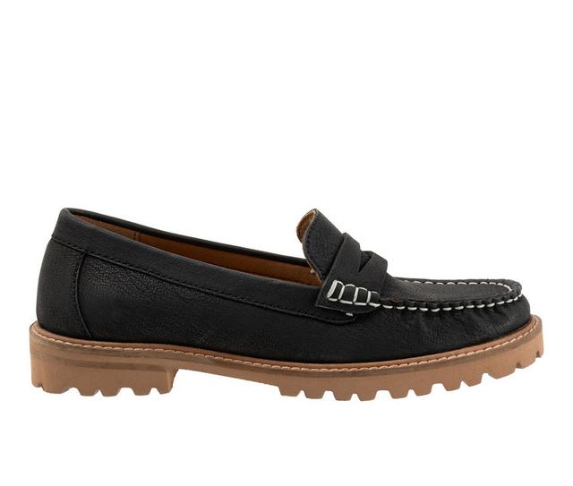 Women's Trotters Francey Loafers in Black Nubuck color