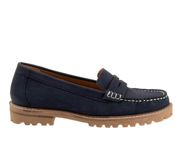 Women's Trotters Francey Loafers in Navy Nubuck color