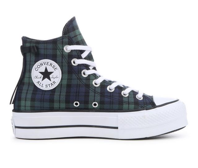 Women's Converse Ctas Lift High Plaid Sneakers in Navy/Blk Plaid color