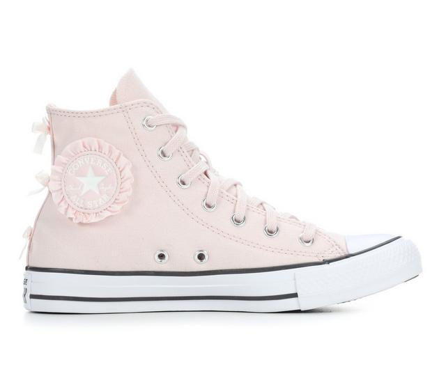 Girls' Converse Big Kid Chuck Taylor All Star Mid Ruffle Sneakers in Blush/White color