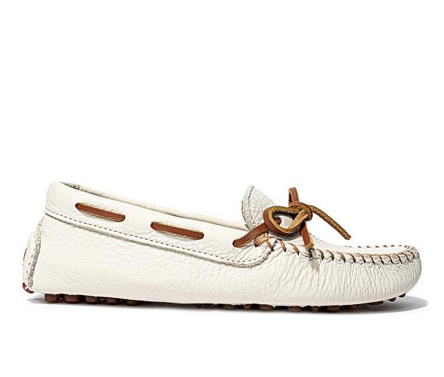 Women's Minnetonka Classic Driver Casual Shoes in Off White color