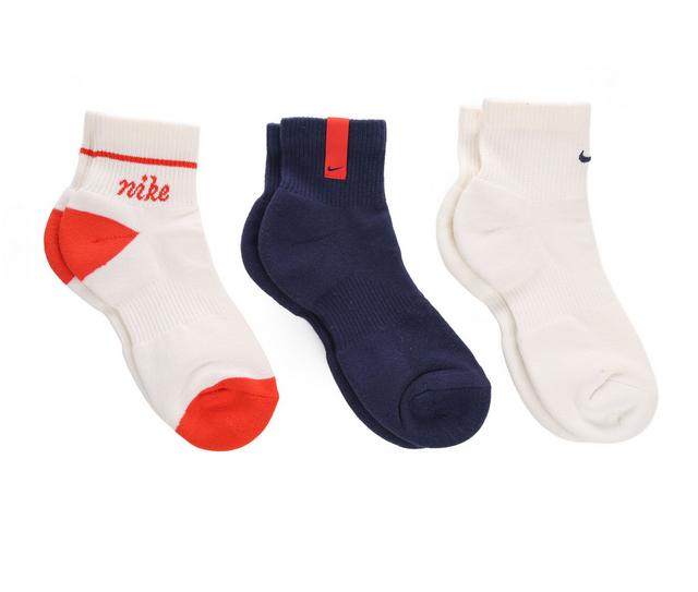Nike 3 Pack Everyday Cush Quarter Socks in Navy/ Red M color
