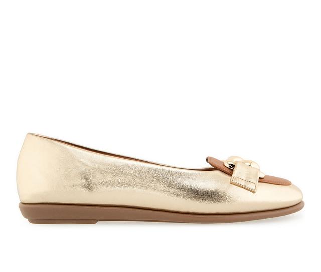 Women's Aerosoles Bell Flats in Gold/Tan color