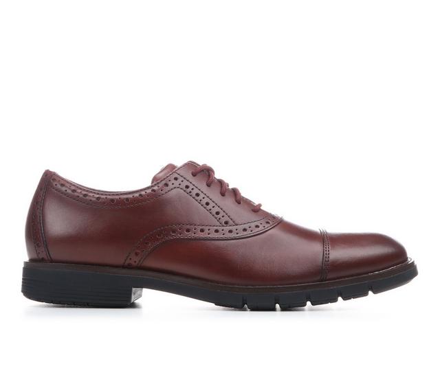Men's Cole Haan Flexgrand+ Cap Toe Oxford Dress Shoes in Dark Brick/ Blk color