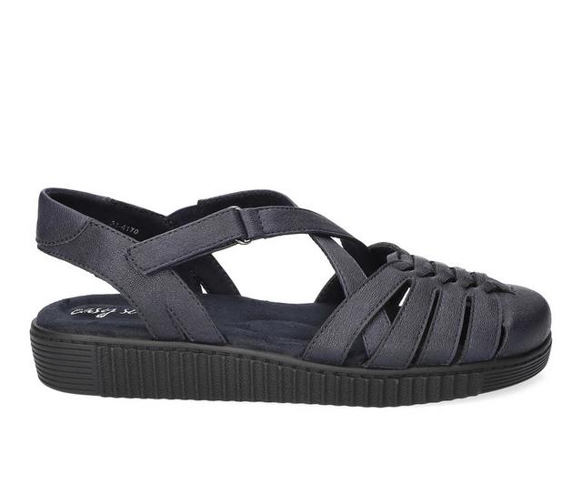 Women's Easy Street Hue Casual Flat Sandals in Navy color