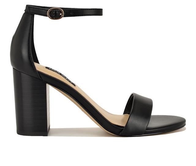 Women's Nine West Toniann Dress Sandals in Black Leather color