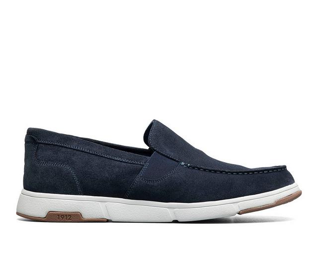 Men's Nunn Bush Luca Suede Moc Toe Venetian Slip On Loafers in Navy color