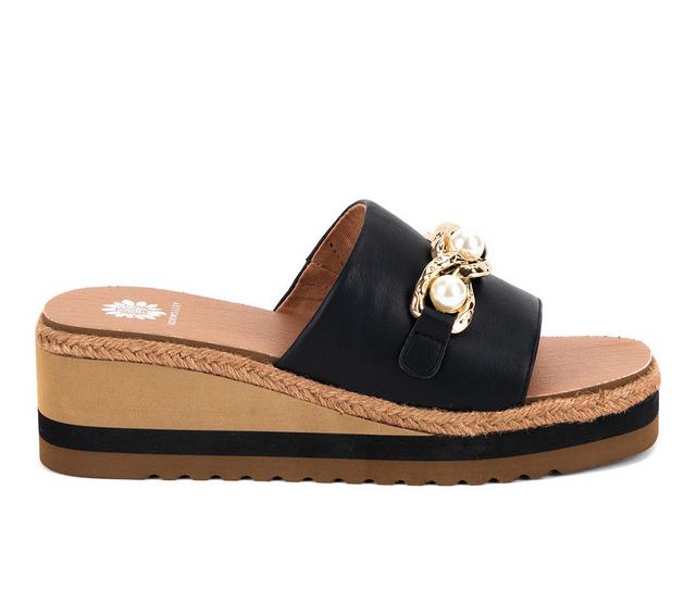 Women's Yellow Box Adelfia Wedge Sandals in Black color