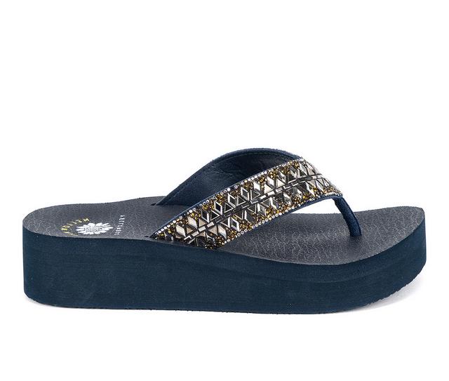 Women's Yellow Box Bersha Wedge Flip-Flops in Navy color