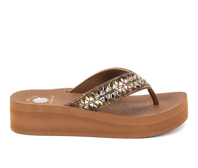 Women's Yellow Box Bersha Wedge Flip-Flops in Tan color