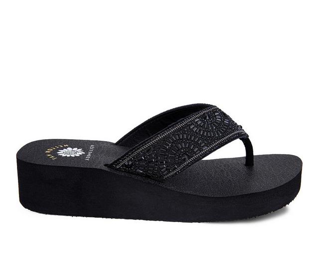 Women's Yellow Box Laina Wedge Flip-Flops in Black color