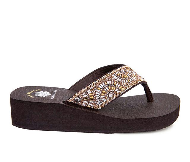 Women's Yellow Box Laina Wedge Flip-Flops in Brown multi color