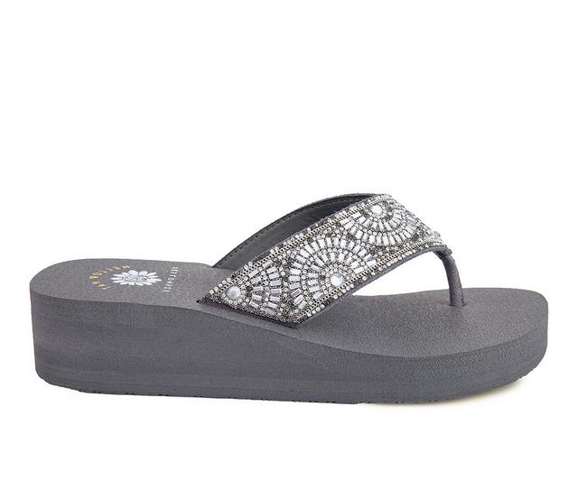 Women's Yellow Box Laina Wedge Flip-Flops in Gray color