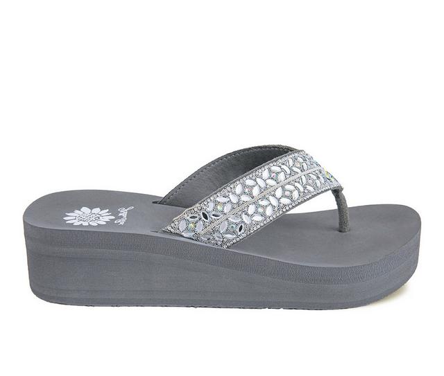 Women's Yellow Box Rhea Wedge Flip-Flops in Gray color