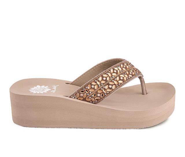 Women's Yellow Box Rhea Wedge Flip-Flops in Taupe color